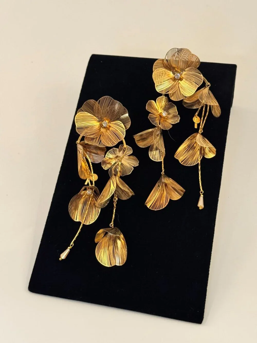 Anthropologie Gold Filigree Floral Cascading Drop Earrings Statement